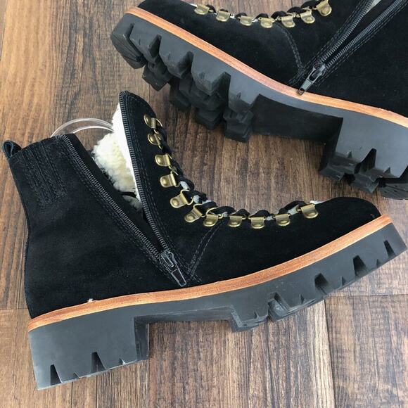 Jeffrey Campbell Combat Hiker Platform Boot Lug Sole Lace Up Sherpa Size 10 Blk - Picture 10 of 16